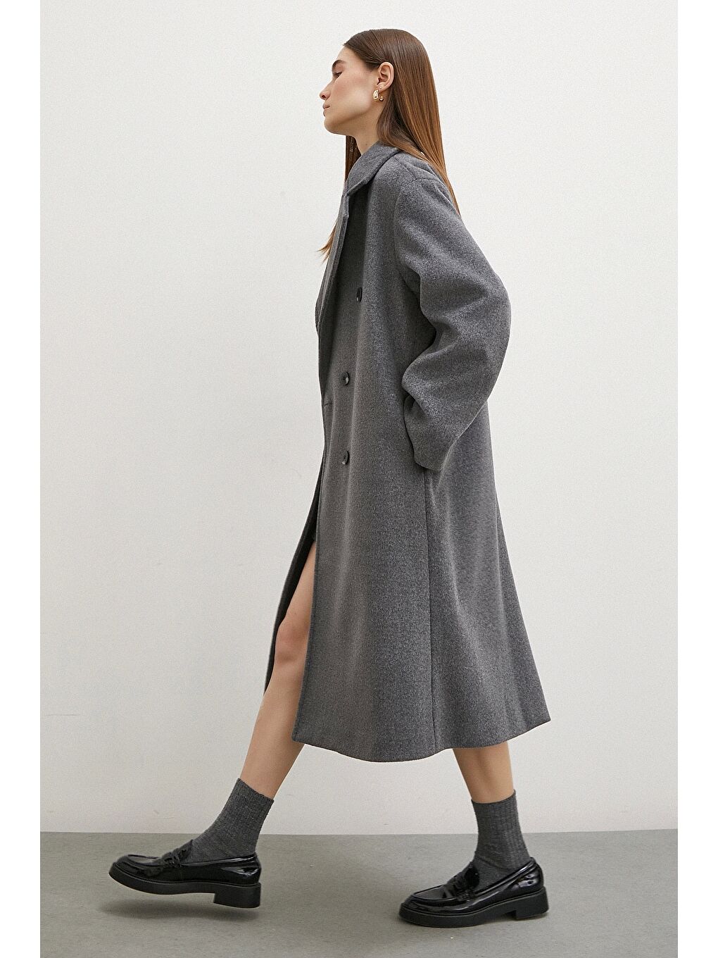 Karışık Düğme Detaylı Kaşe Kaban Antirasit-2