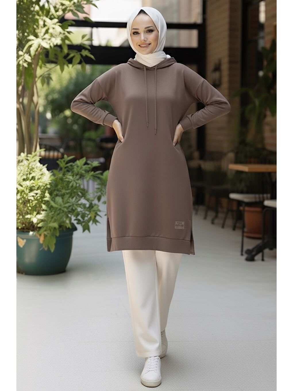 Bej Armalı Vortex Yırtmaçlı Tunik Vizon - 27984-VIZON-1