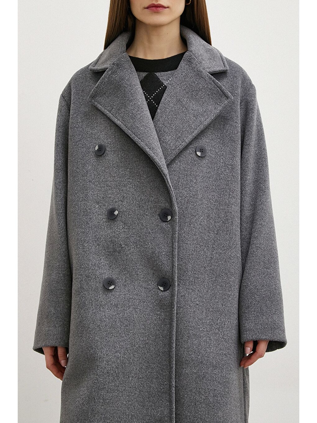 Karışık Düğme Detaylı Kaşe Kaban Antirasit-4