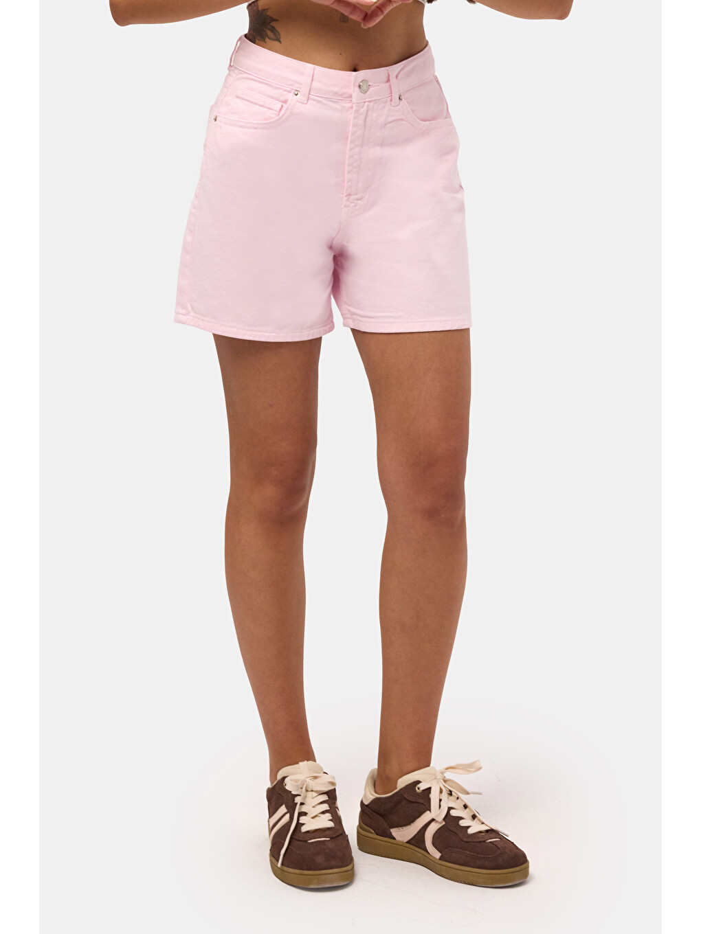 Kadın Light Pembe Diana 6s6-98 Relax Mom Fit Denim Şort-1