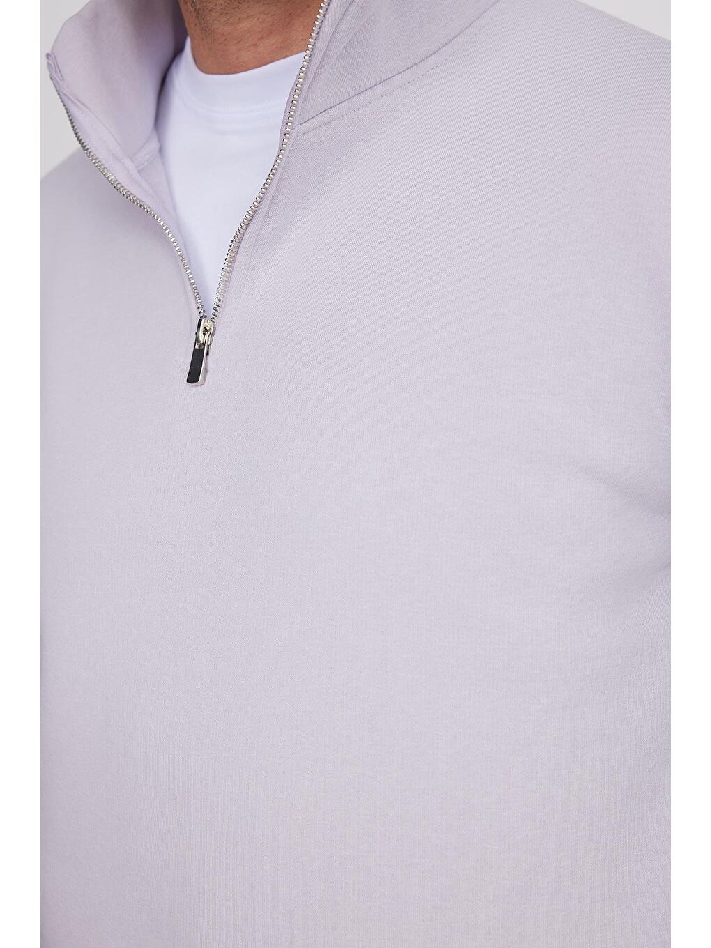 Unisex Relax Fit Rahat Kesim Pamuklu İçi Polarlı Yarım Fermuarlı Lila Dik Yaka Sweatshirt-2