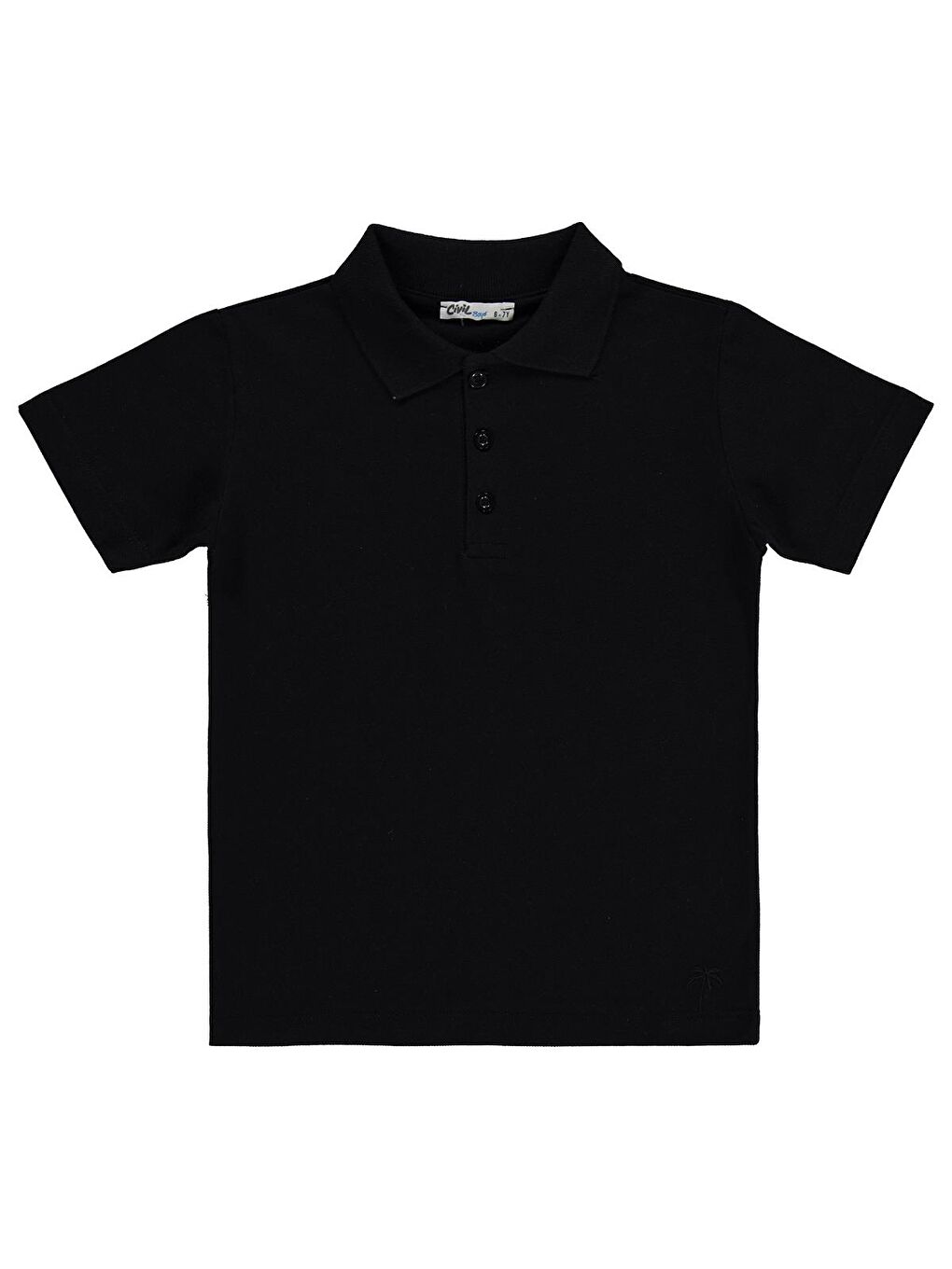 Boys Palmiye Nakışlı Polo Yaka 10-13 Yaş Tişört - Siyah