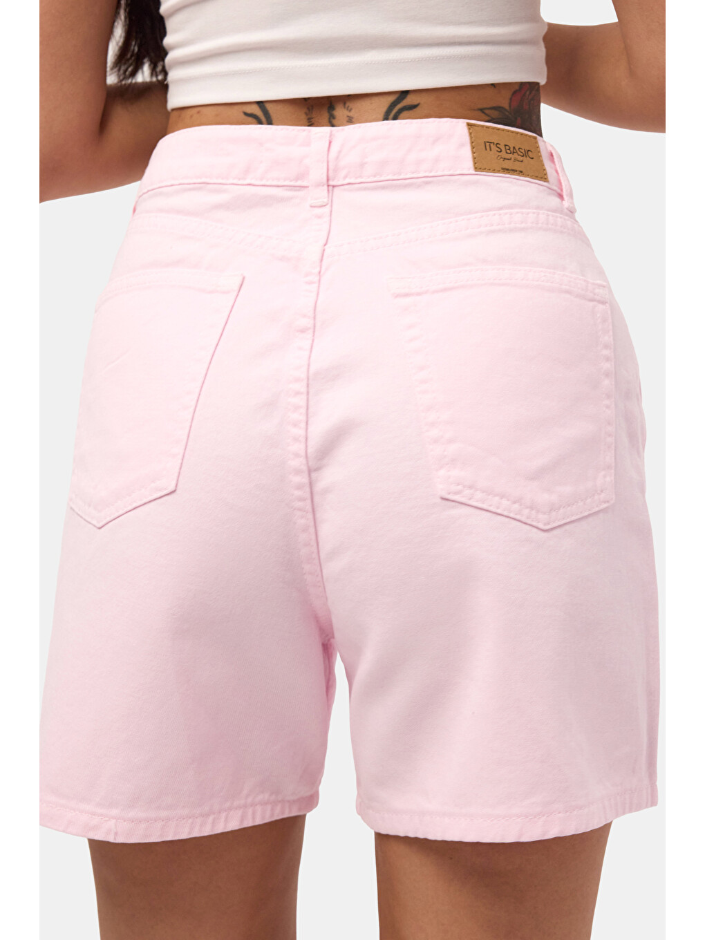 Kadın Light Pembe Diana 6s6-98 Relax Mom Fit Denim Şort-2
