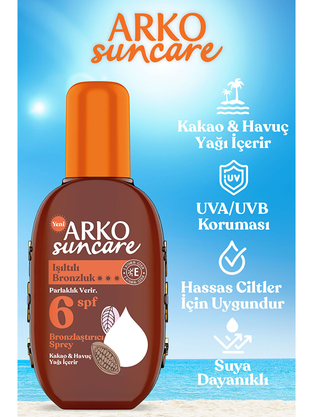 Arko Beyaz Spf6 Bronzlaştırıcı Güneş Yağı 220 ml&Spf30 Yüksek Korumalı Vücut Güneş Spreyi 200 ml Çanta Hediyeli - 1