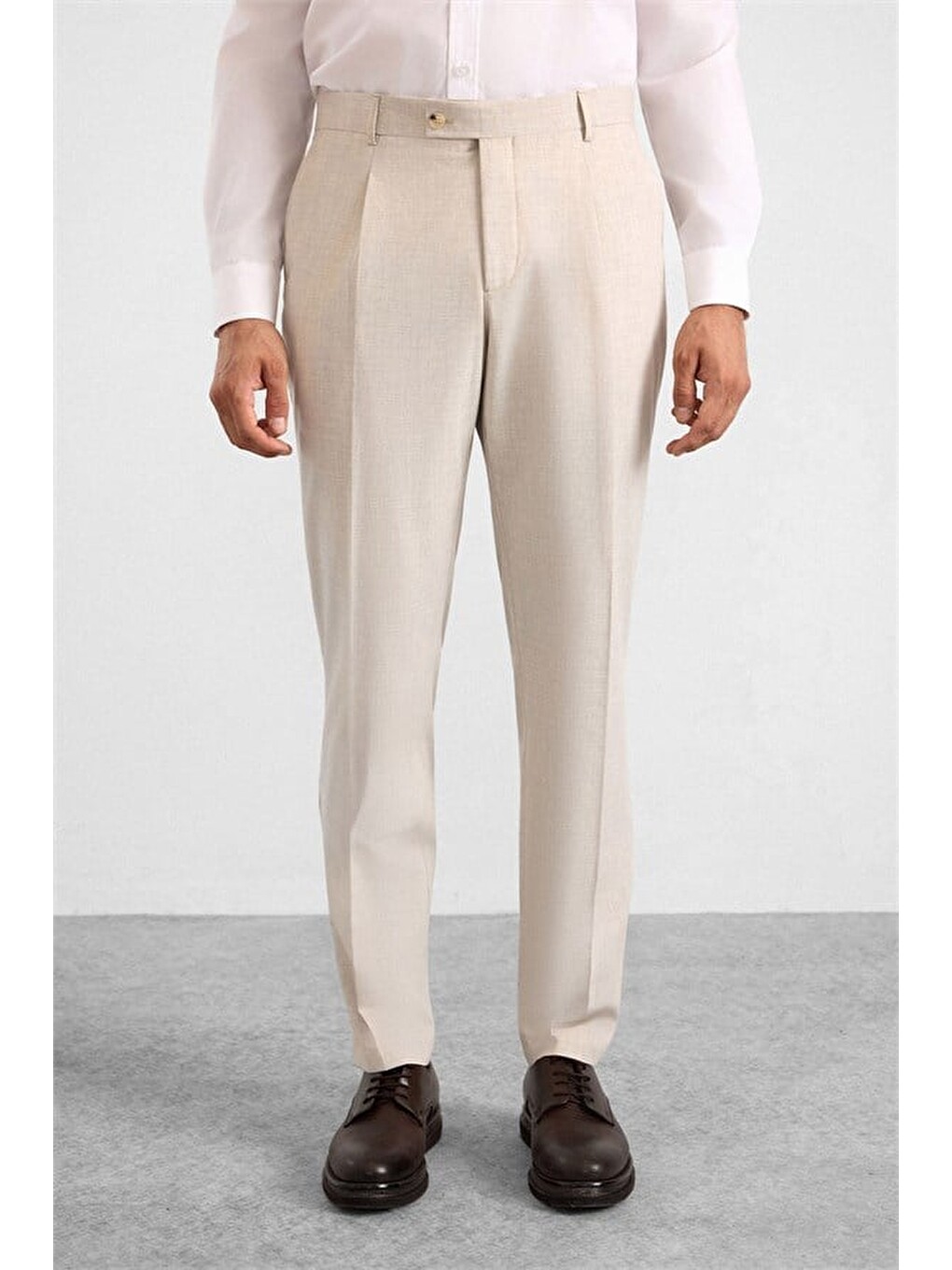 Bej Slim Mono Yaka Düz Torba Cep 6 Drop Takım Elbise-9