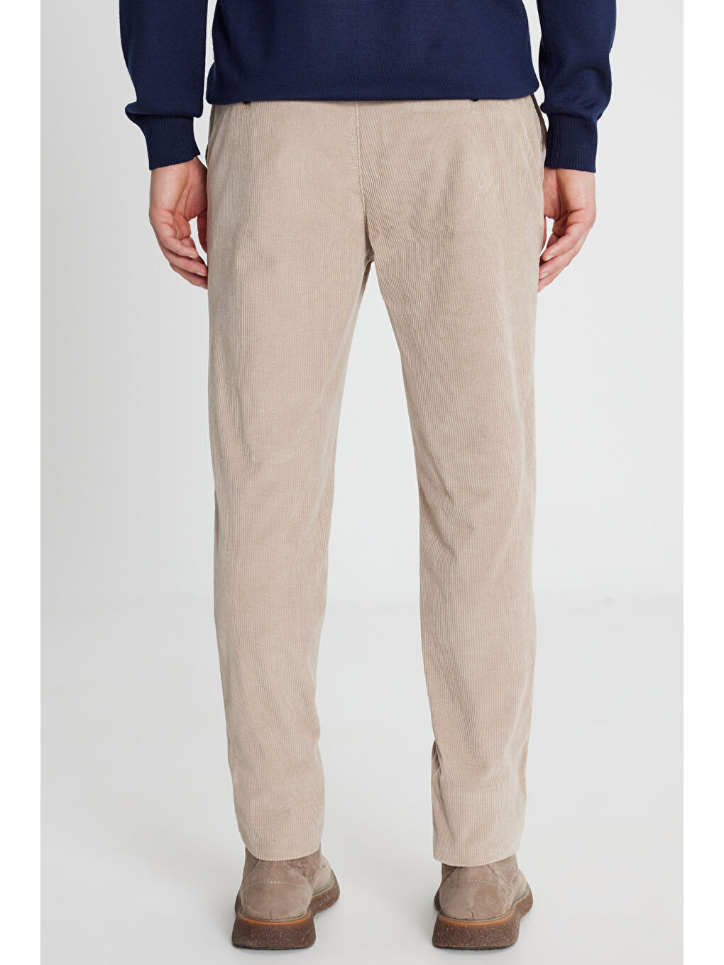 Erkek Bej Pamuklu Slim Fit Dar Kesim Yan Cep Kadife Esnek Casual Pantolon-4