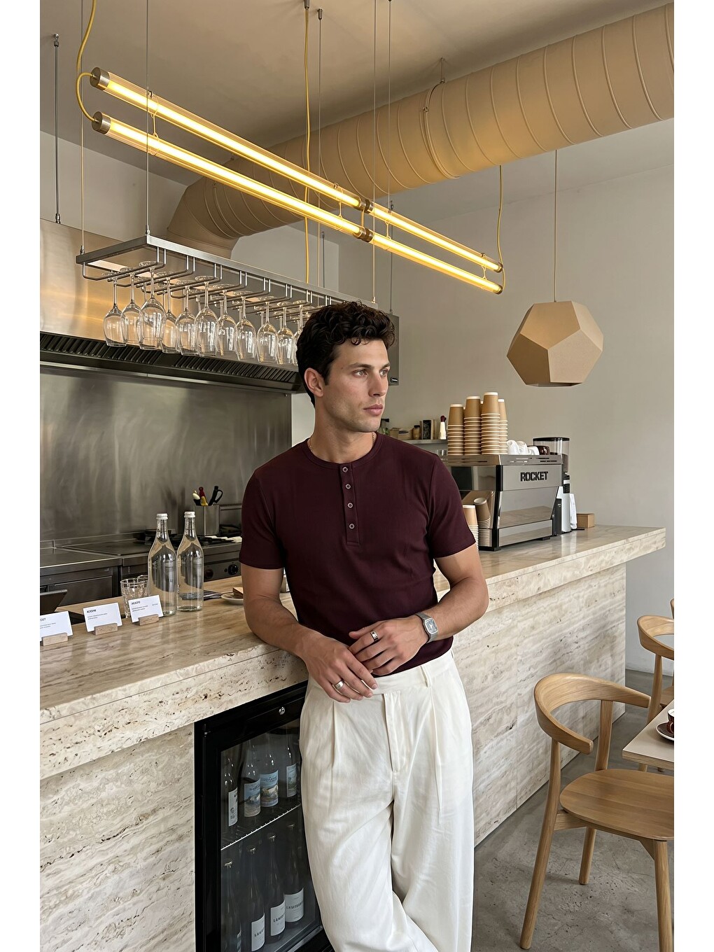 Bordo Liiri %100 Pamuk Premium Fitilli Yarım Düğmeli Erkek Tişört Regular Fit Basic Yazlık Tişört-1