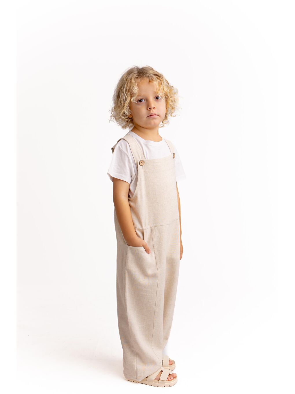 Ekru Erkek Çocuk Keten Salopet-1