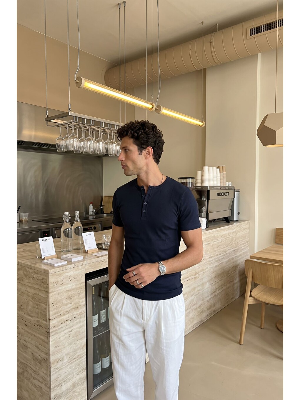Lacivert Liiri %100 Pamuk Premium Fitilli Yarım Düğmeli Erkek Tişört Regular Fit Basic Yazlık Tişört-3