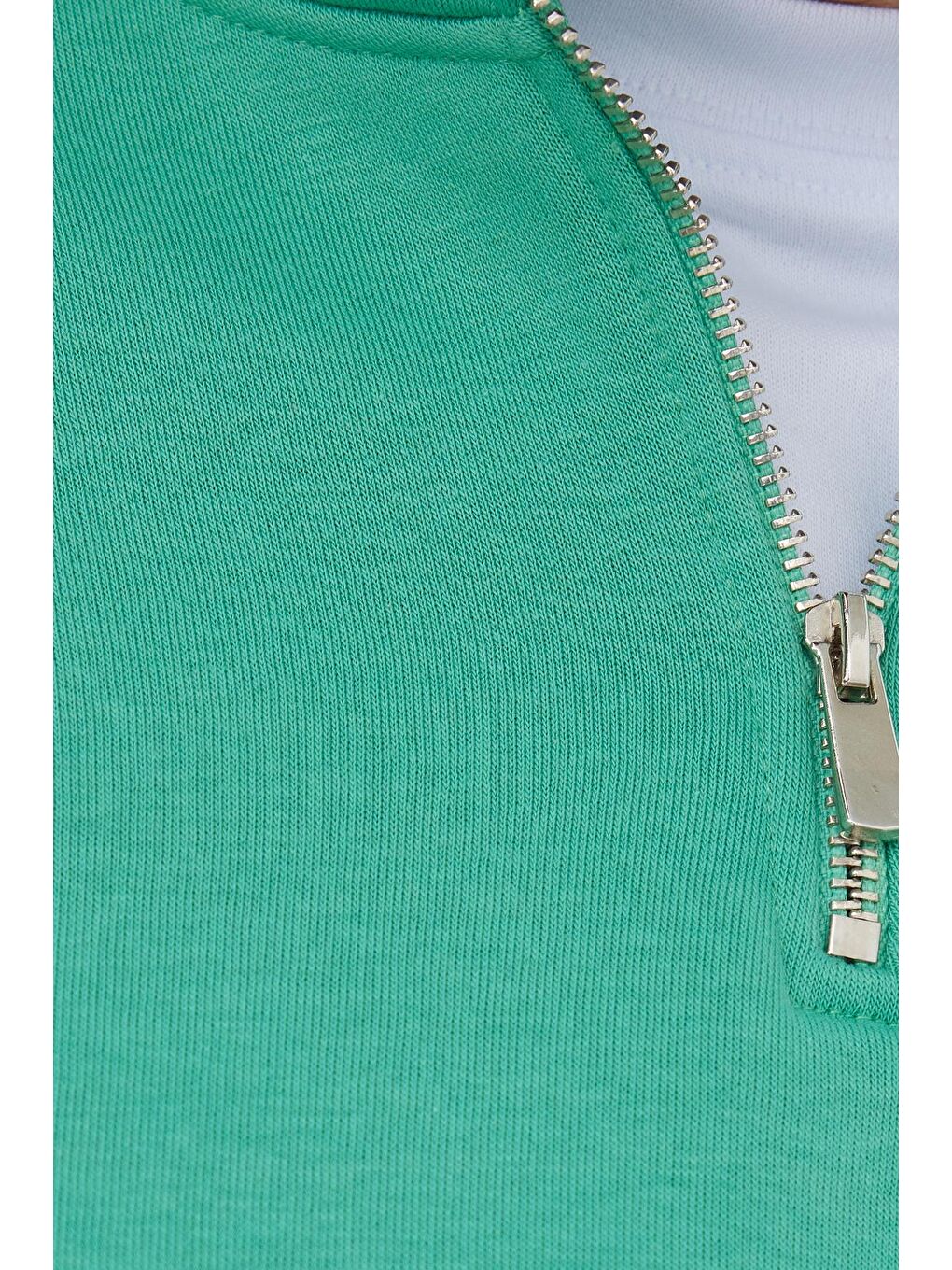 Unisex Relax Fit Rahat Kesim Pamuklu İçi Polarlı Yarım Fermuarlı Yeşil Dik Yaka Sweatshirt-5