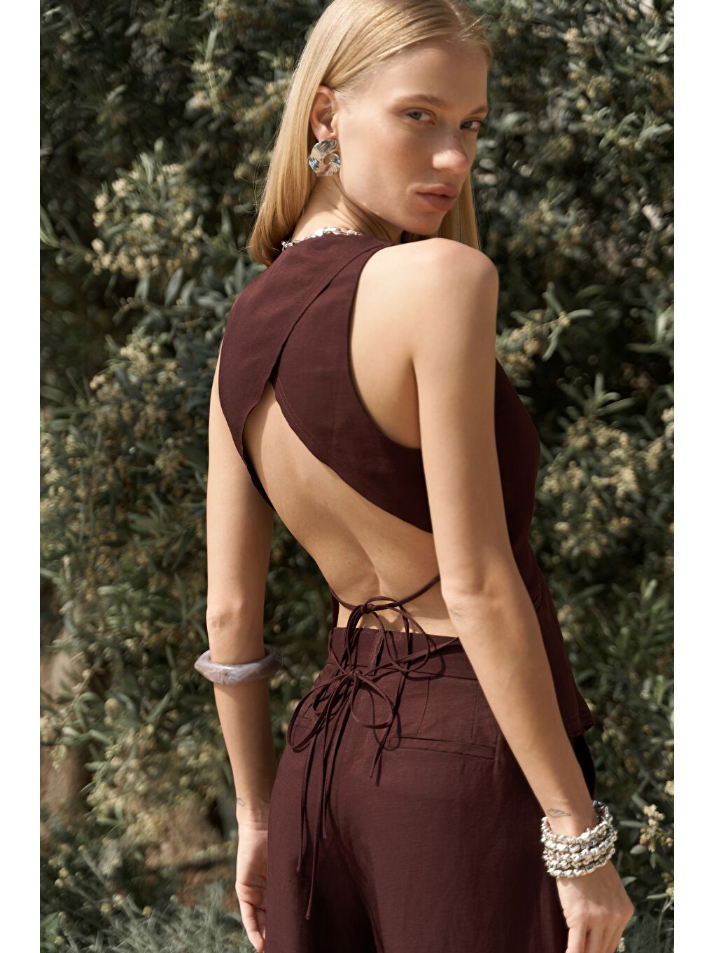 Nagmetah Sırt Pencereli Bordo Yelek Pantolon Takım-5