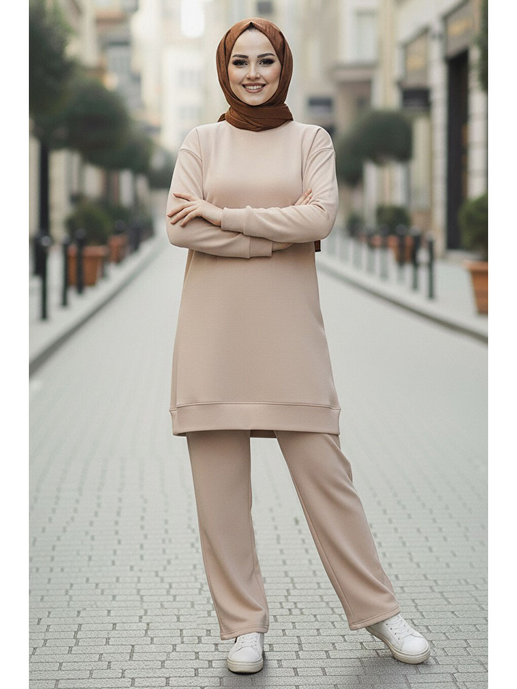 Ekru Tunik Pantolon Modal İkİli Takım Krem - 28004-KREM-1