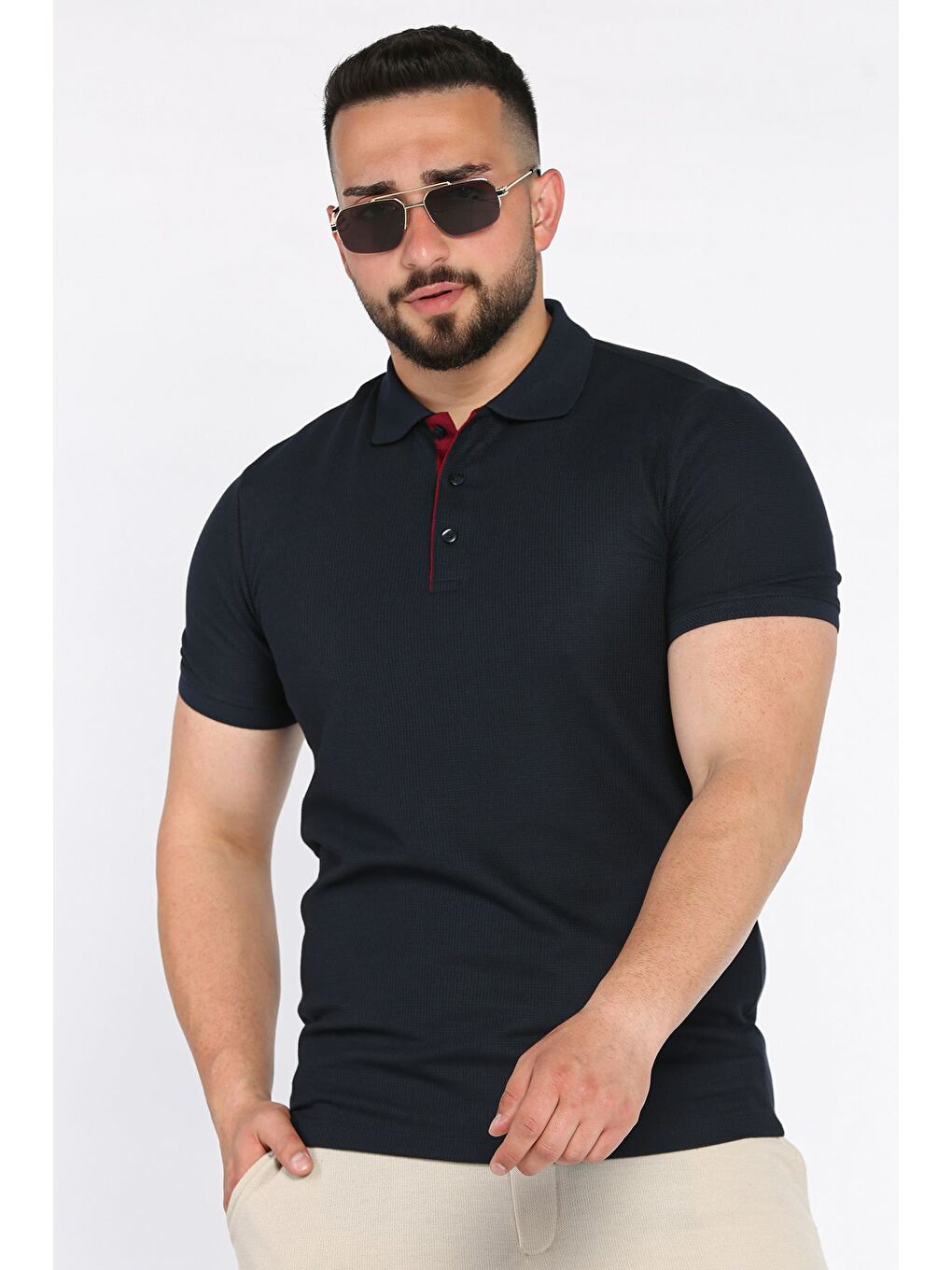 Lacivert Erkek Polo Yaka Yarım Düğmeli Tişört