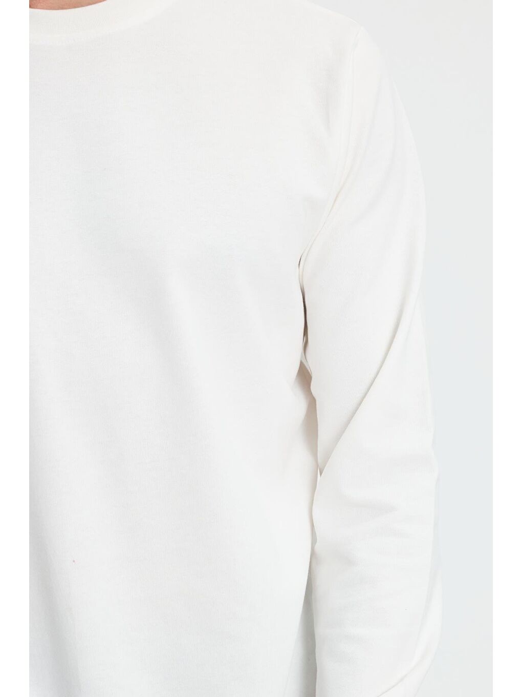 Erkek Relax Fit Rahat Kesim %100 Pamuk 2 İplik Bisiklet Yaka Beyaz Sweatshirt-2