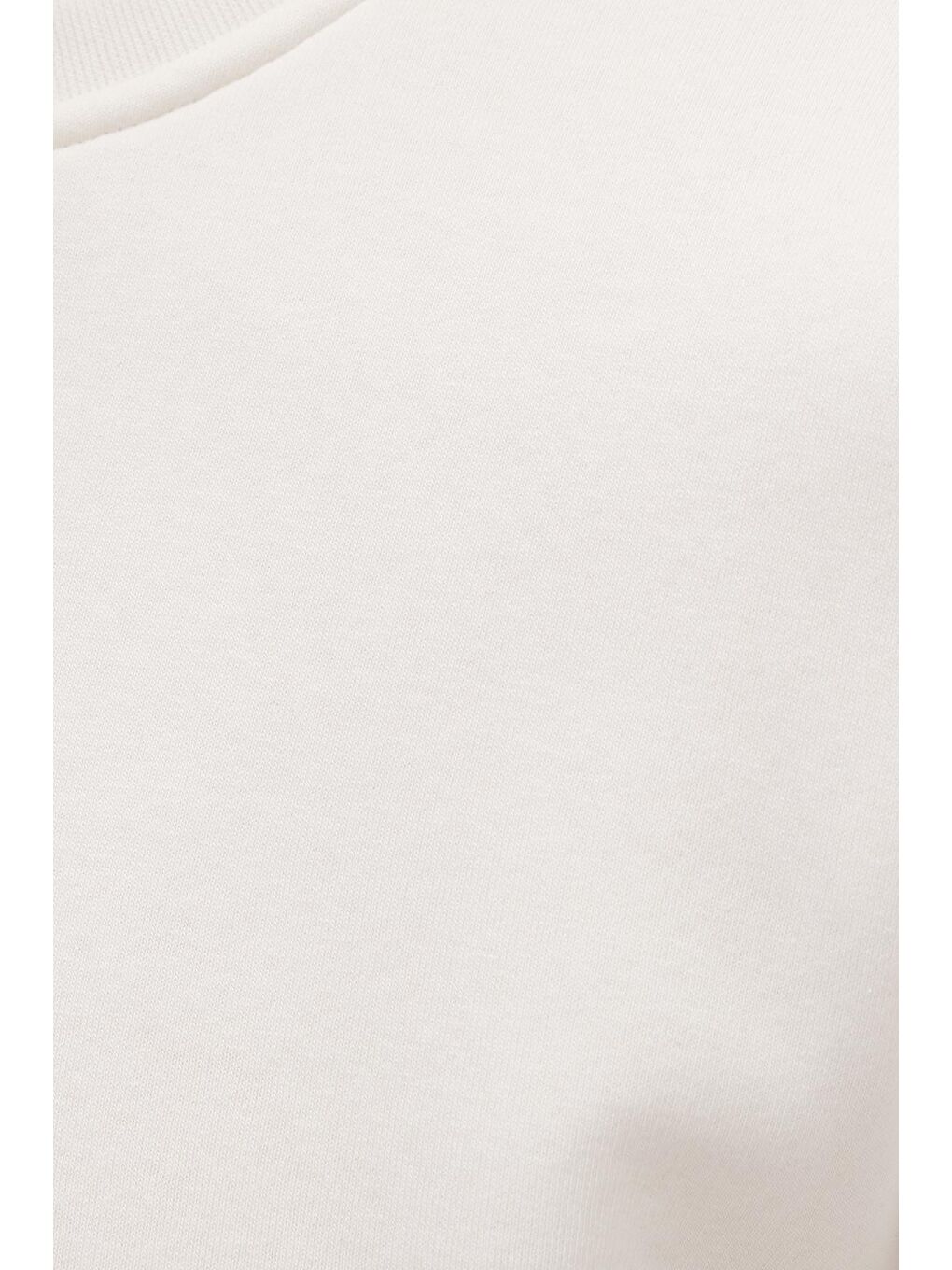 Unisex Relax Fit Rahat Kesim Pamuklu Yumuşak Dokulu İçi Polarlı Beyaz Bisiklet Yaka Sweatshirt-5