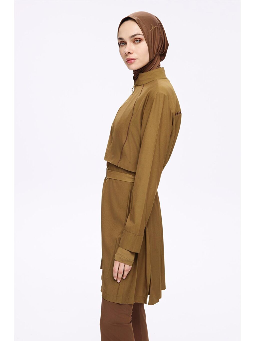 Kemer Toka Detaylı Yağ Yeşili 5 Parça Tam Tesettür Mayo Takımı 5034-1