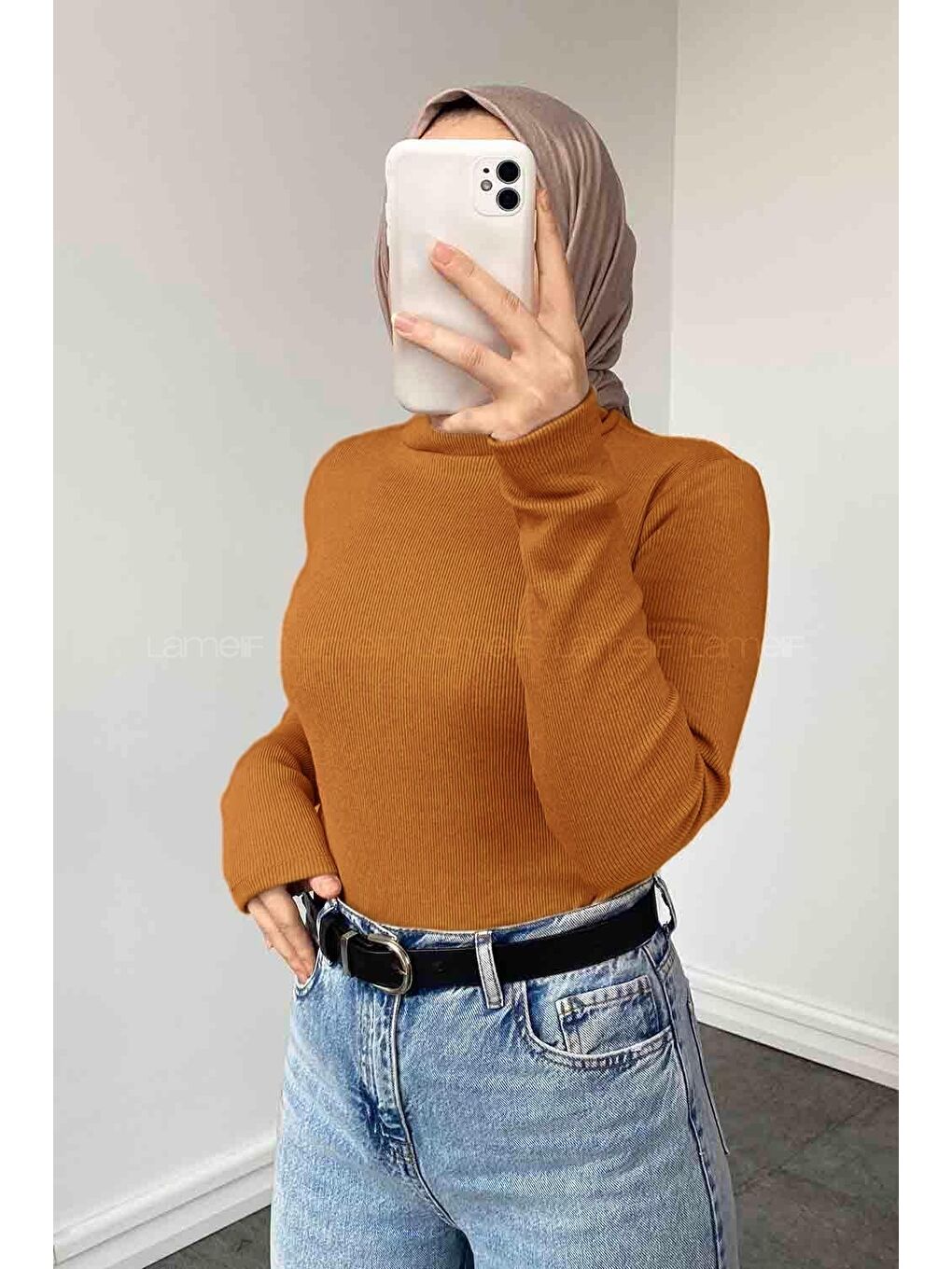 Kahverengi Balıkçı Yaka Fitilli Body Camel-1