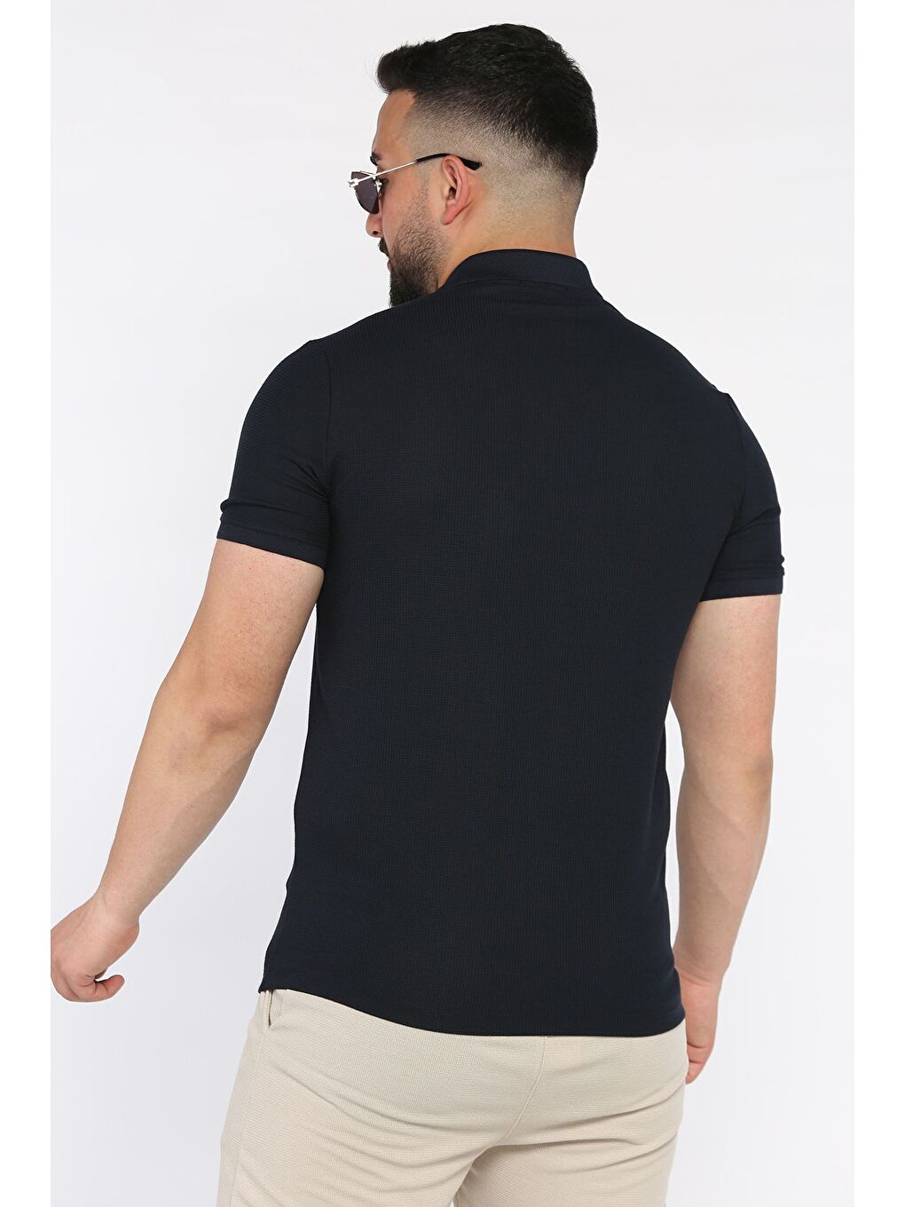 Lacivert Erkek Polo Yaka Yarım Düğmeli Tişört-2