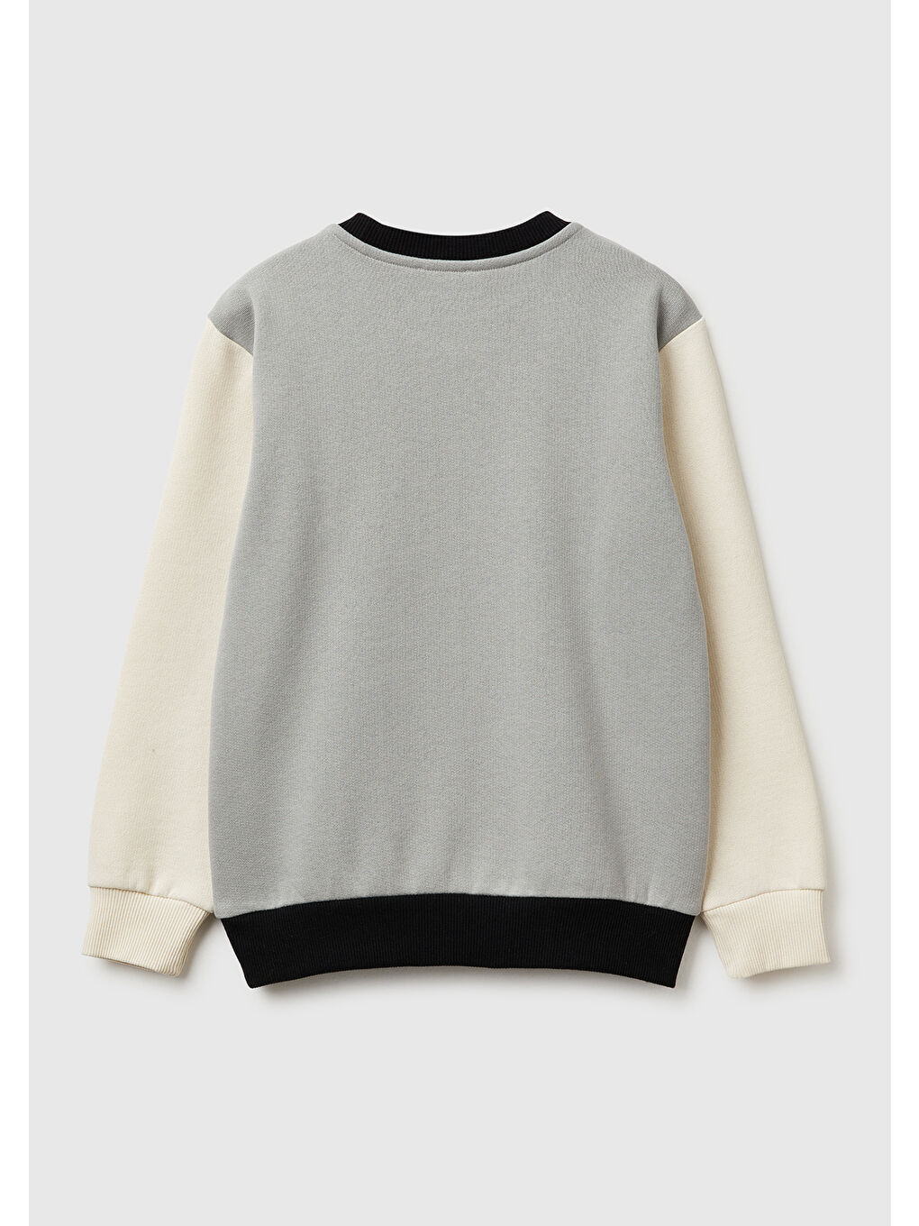 Erkek Çocuk Gri-Krem Önü Logo Baskılı Nervürlü Şardonlu Sweatshirt-1