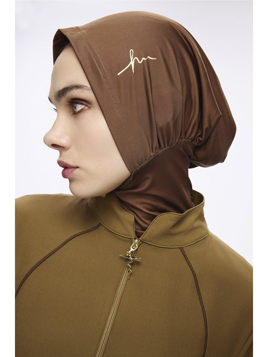 Kemer Toka Detaylı Yağ Yeşili 5 Parça Tam Tesettür Mayo Takımı 5034-5