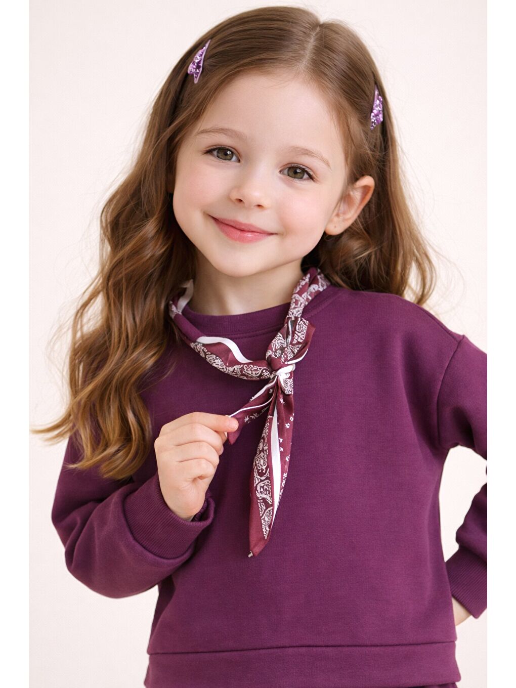 Bordo Fular Detaylı Badili Etekli Kız Çocuk 2li Takım 23533-2