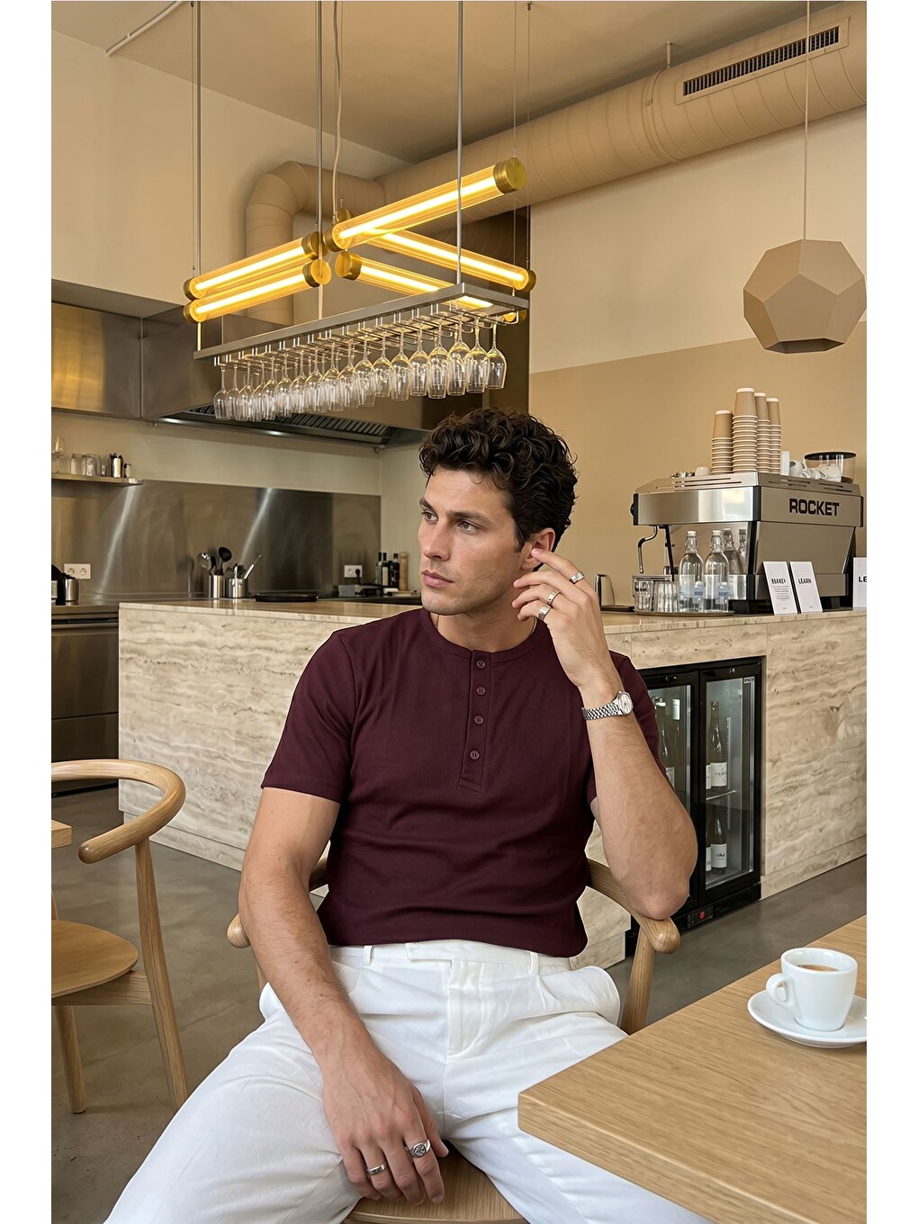 Bordo Liiri %100 Pamuk Premium Fitilli Yarım Düğmeli Erkek Tişört Regular Fit Basic Yazlık Tişört-4
