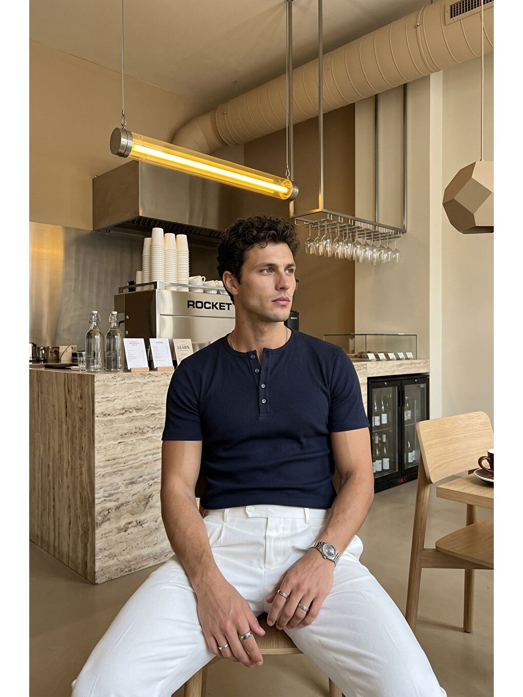 Lacivert Liiri %100 Pamuk Premium Fitilli Yarım Düğmeli Erkek Tişört Regular Fit Basic Yazlık Tişört-6