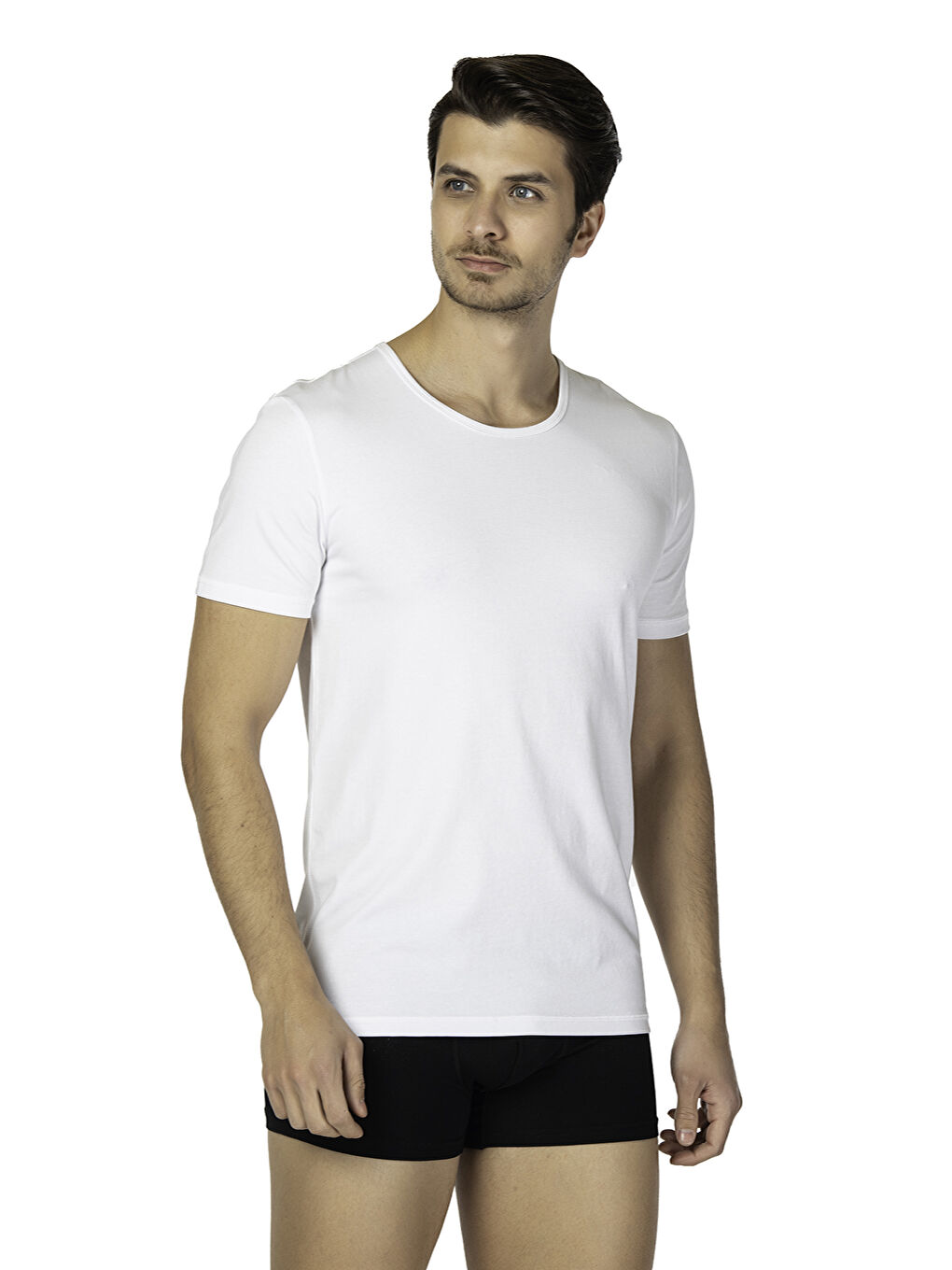 Beyaz Trendy Bisiklet Yaka T-shirt BEYAZ