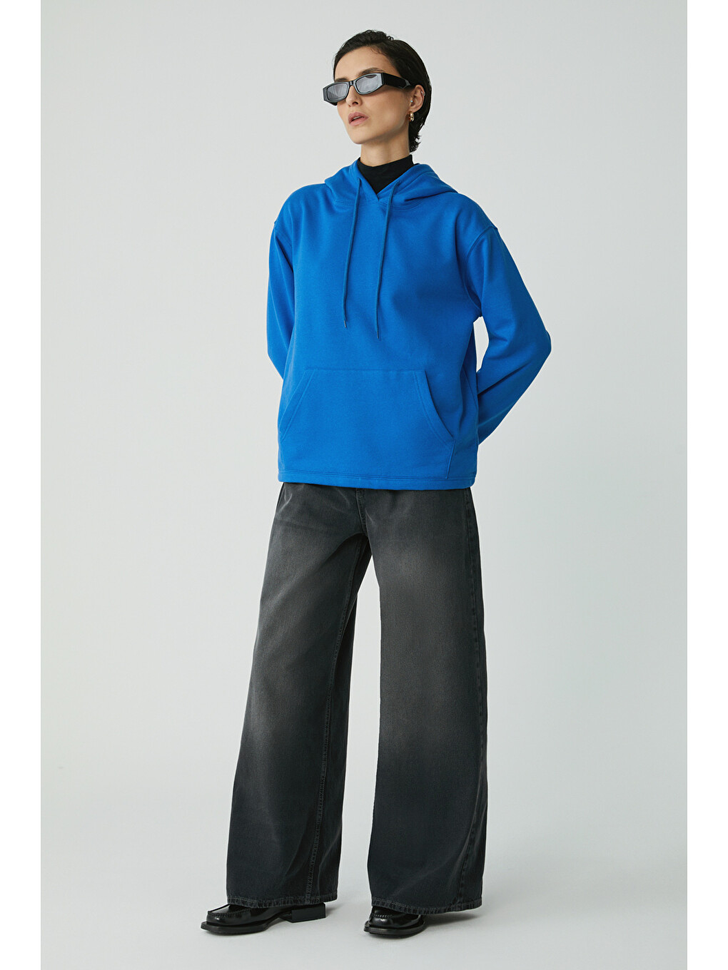 Mavi Pıper Kadın Içi Polarlı Yumuşacık Comfort Fit Kapüşonlu Kanguru Cepli Saks Sweatshirt-1
