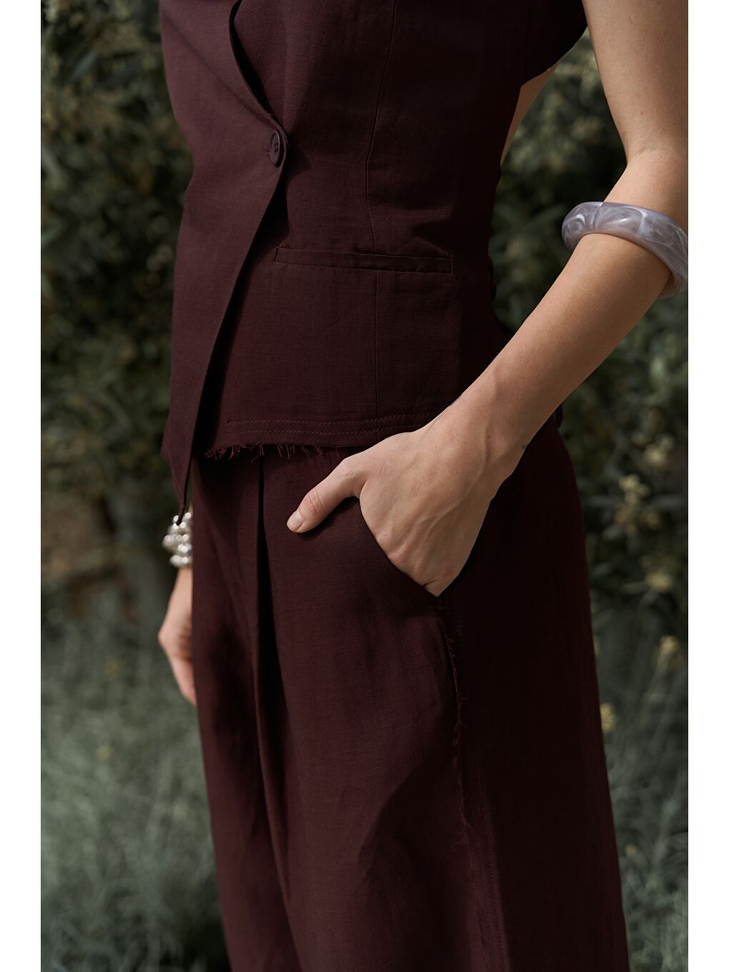 Nagmetah Sırt Pencereli Bordo Yelek Pantolon Takım-7