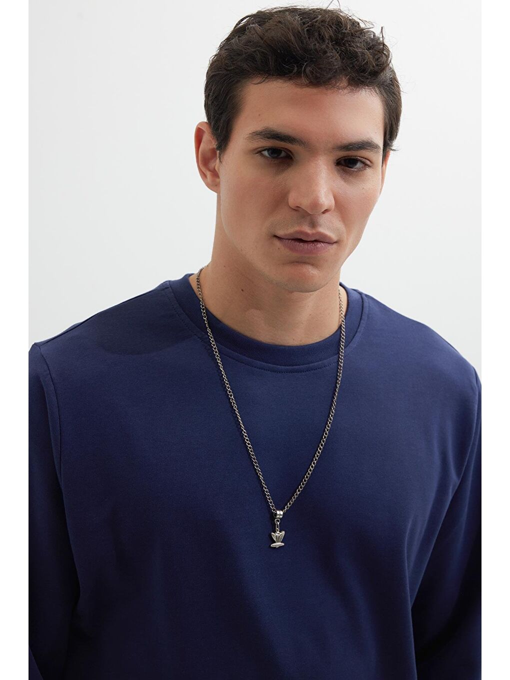 Erkek Relax Fit Rahat Kesim %100 Pamuk 2 İplik Bisiklet Yaka Lacivert Sweatshirt-1