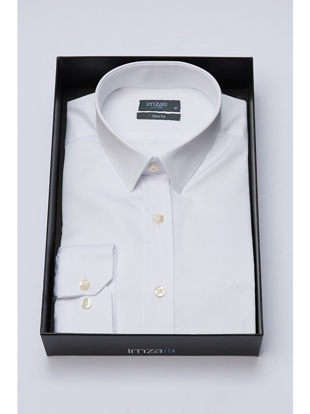 Beyaz Sert Yaka Cepsiz Slim Fit Classic Pamuklu Gömlek 1004255324