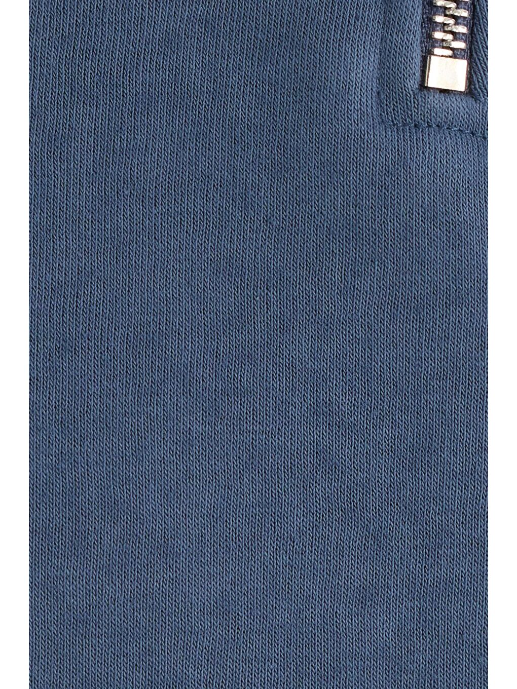 Unisex Relax Fit Rahat Kesim Pamuklu İçi Polarlı Yarım Fermuarlı Mavi Dik Yaka Sweatshirt-5