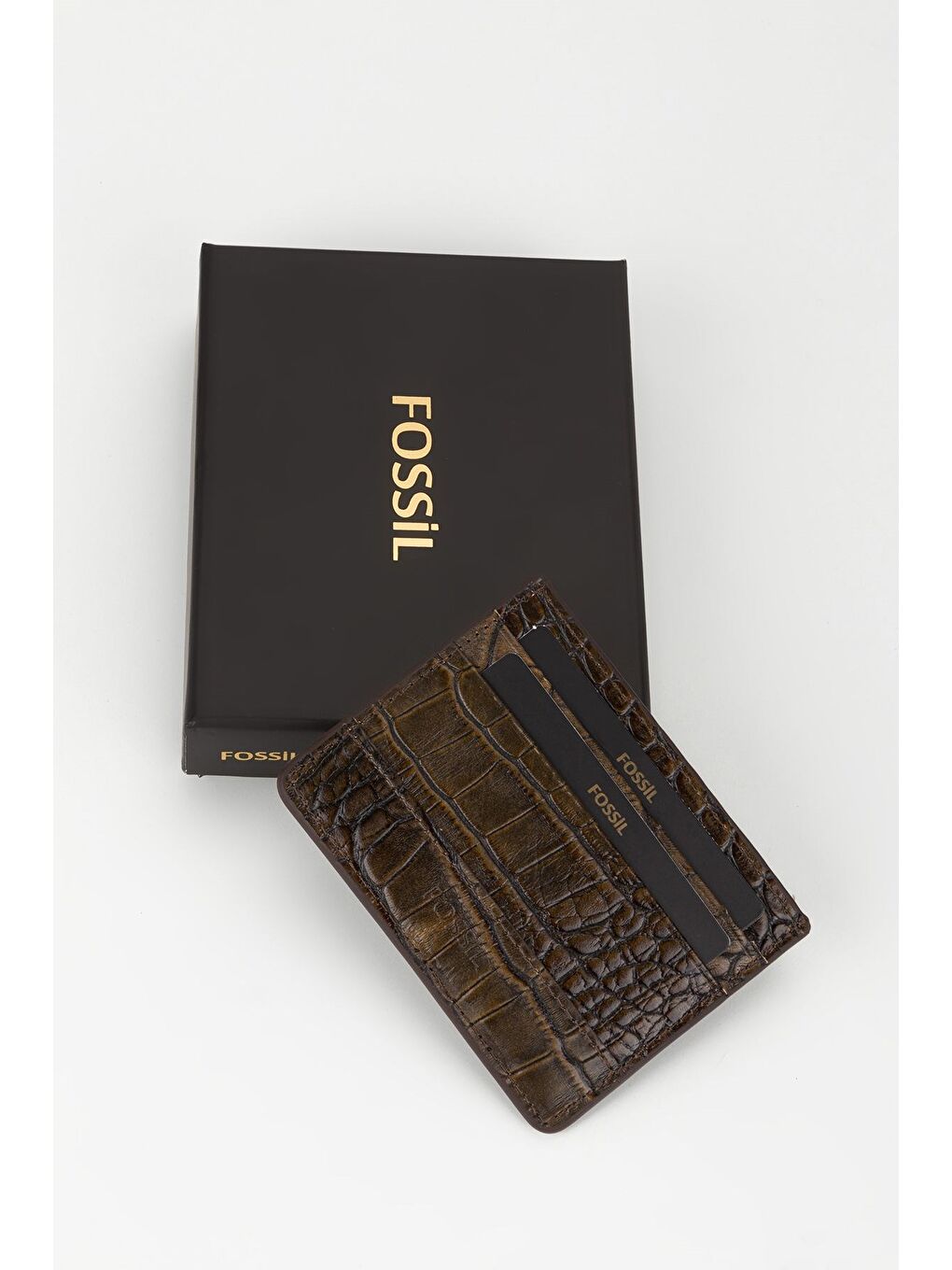 Kahverengi Kutulu Hakiki Deri Croco Kahve Unisex El Portföyü Cüzdan-4