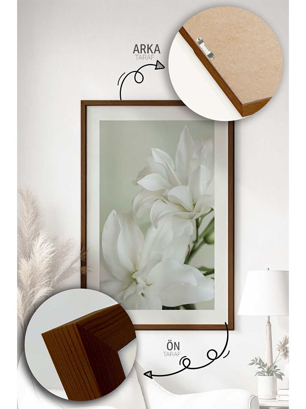 Beyaz Tek Parça Kahverengi Gerçek Ahşap Çerçeveli Tablo Seti 20x30 cm - Model 36-2