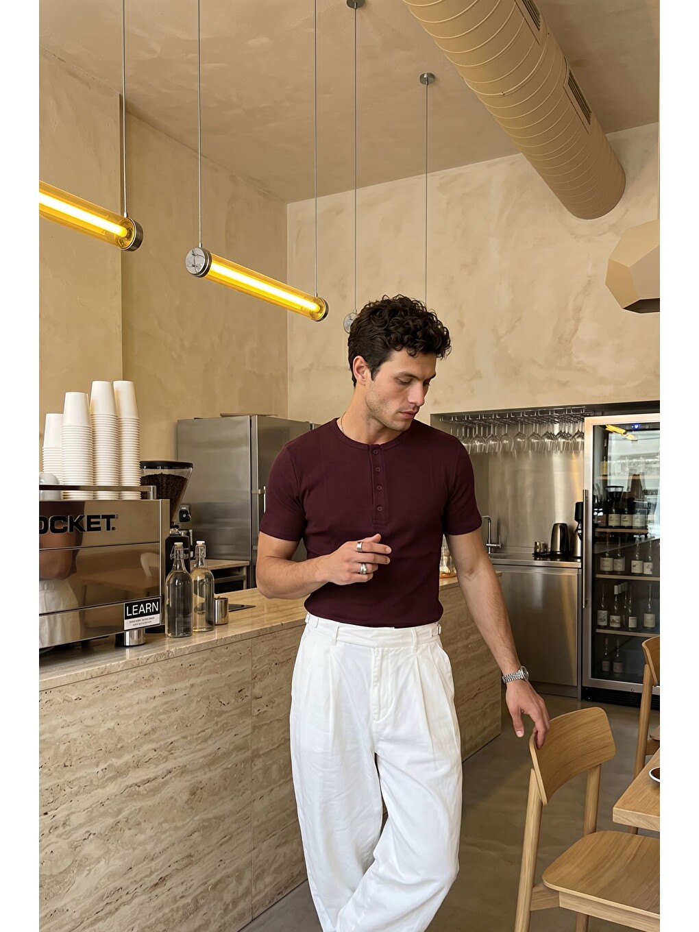 Bordo Liiri %100 Pamuk Premium Fitilli Yarım Düğmeli Erkek Tişört Regular Fit Basic Yazlık Tişört-5