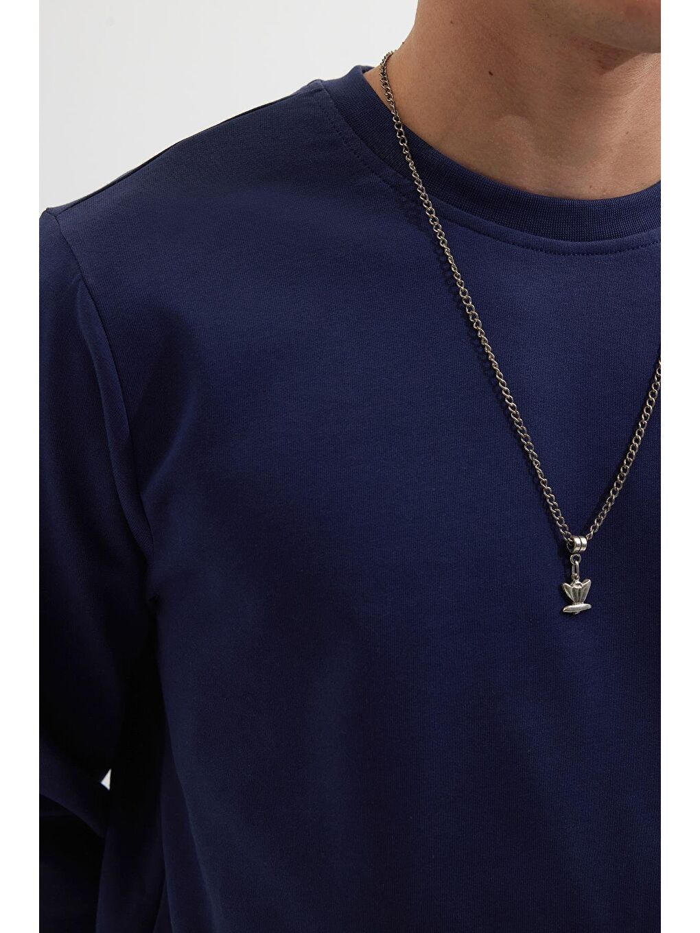 Erkek Relax Fit Rahat Kesim %100 Pamuk 2 İplik Bisiklet Yaka Lacivert Sweatshirt-2