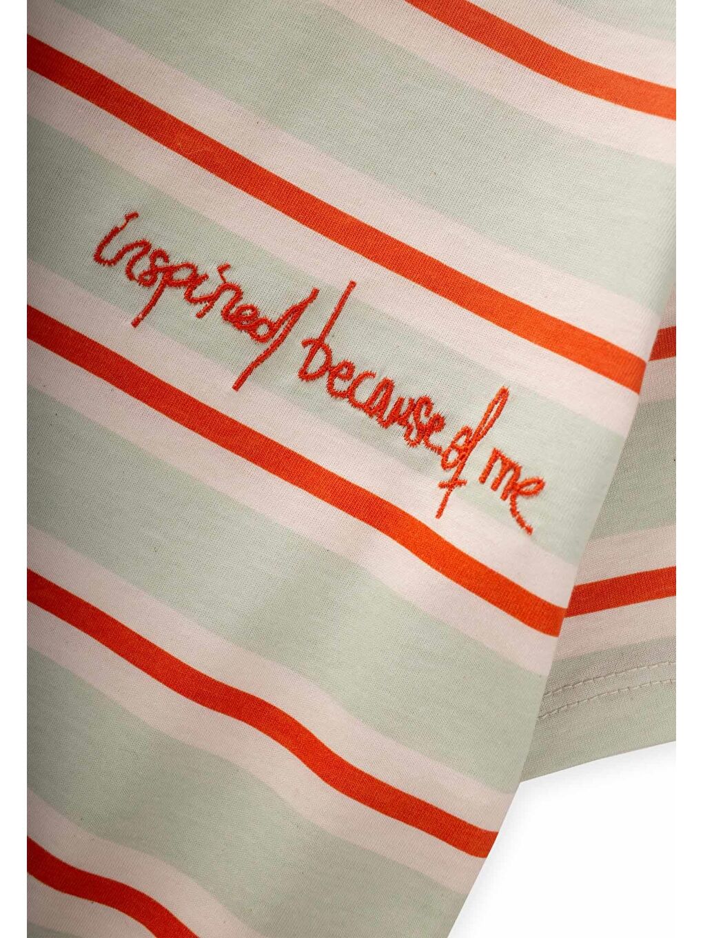 Yeşil Erkek Çocuk Nakışlı Çizgili Tişört-2