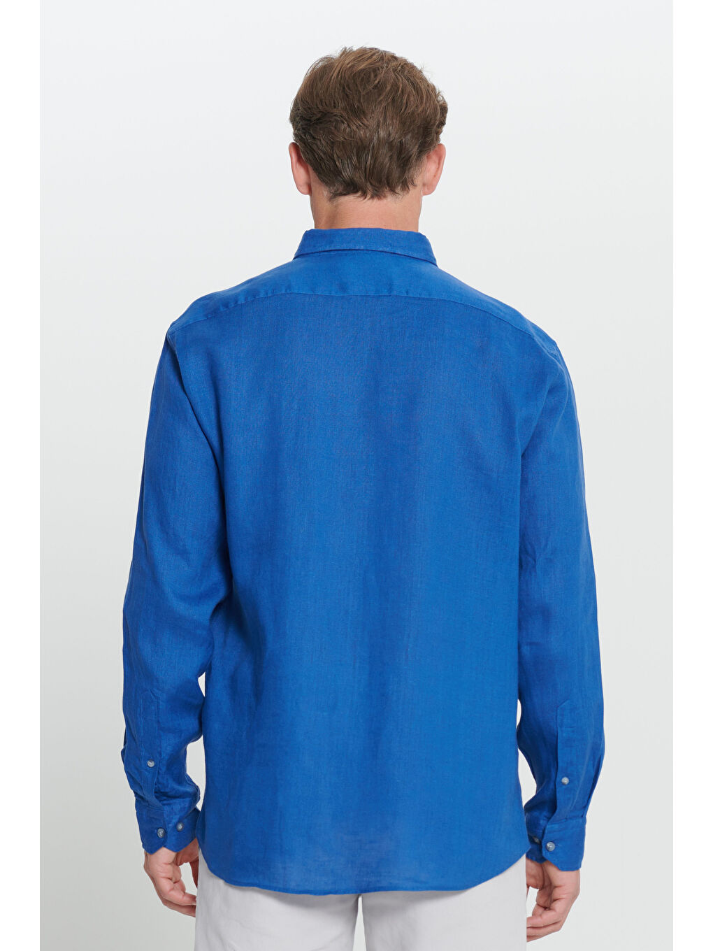 Erkek İndigo Comfort Fit Rahat Kesim %100 Keten Düğmeli Yaka Gömlek-4