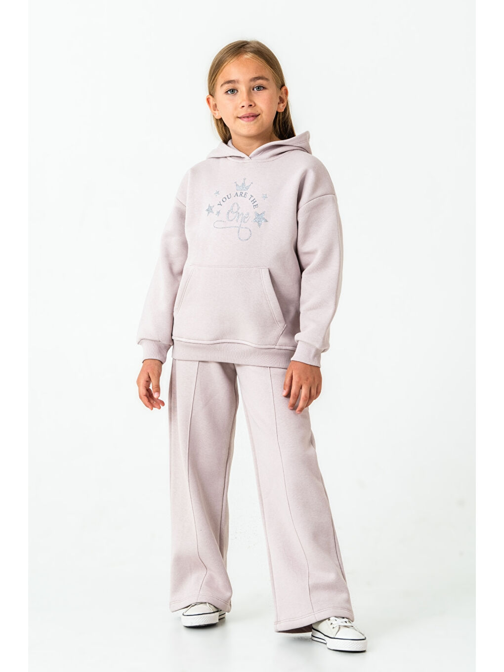 Lila Kız Çocuk You Are The One Baskılı 3 İplik Kalın Kışlık Eşofman Takımı Ak4204-1