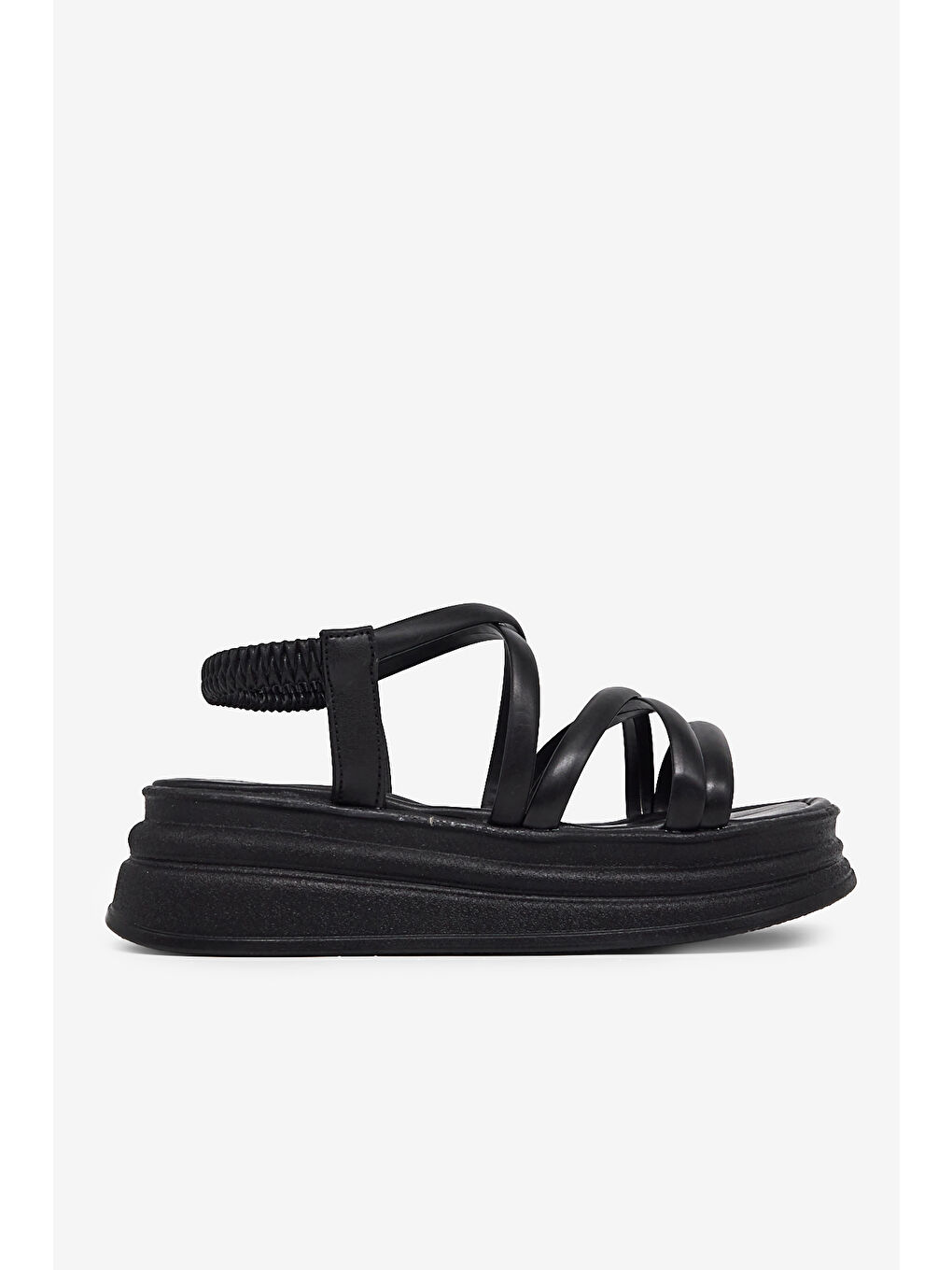 Kadın Siyah Rahat Kalıp Yüksek Taban Çapraz Sandalet