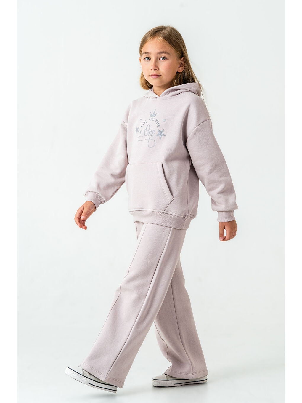 Lila Kız Çocuk You Are The One Baskılı 3 İplik Kalın Kışlık Eşofman Takımı Ak4204-2