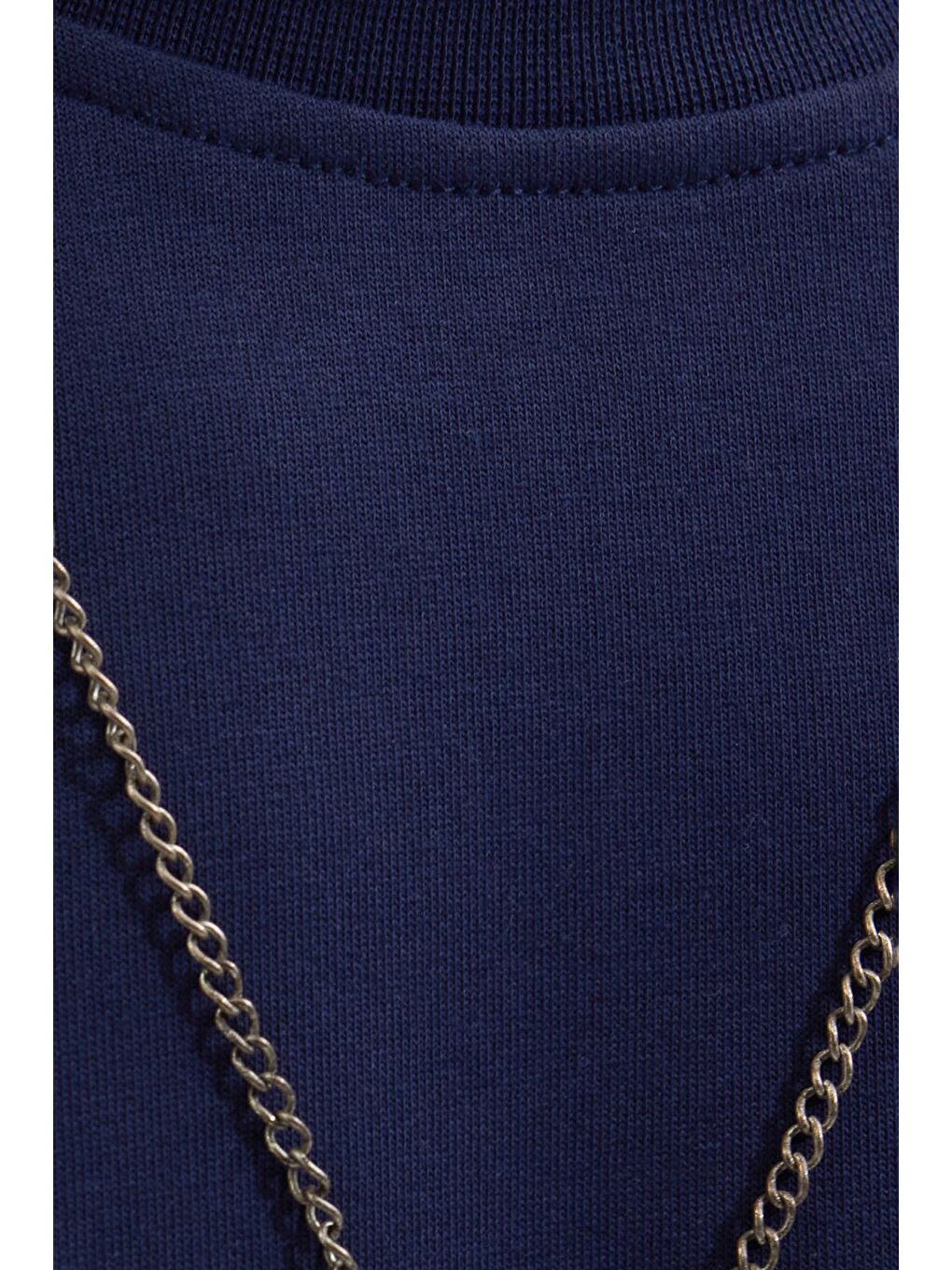Erkek Relax Fit Rahat Kesim %100 Pamuk 2 İplik Bisiklet Yaka Lacivert Sweatshirt-5