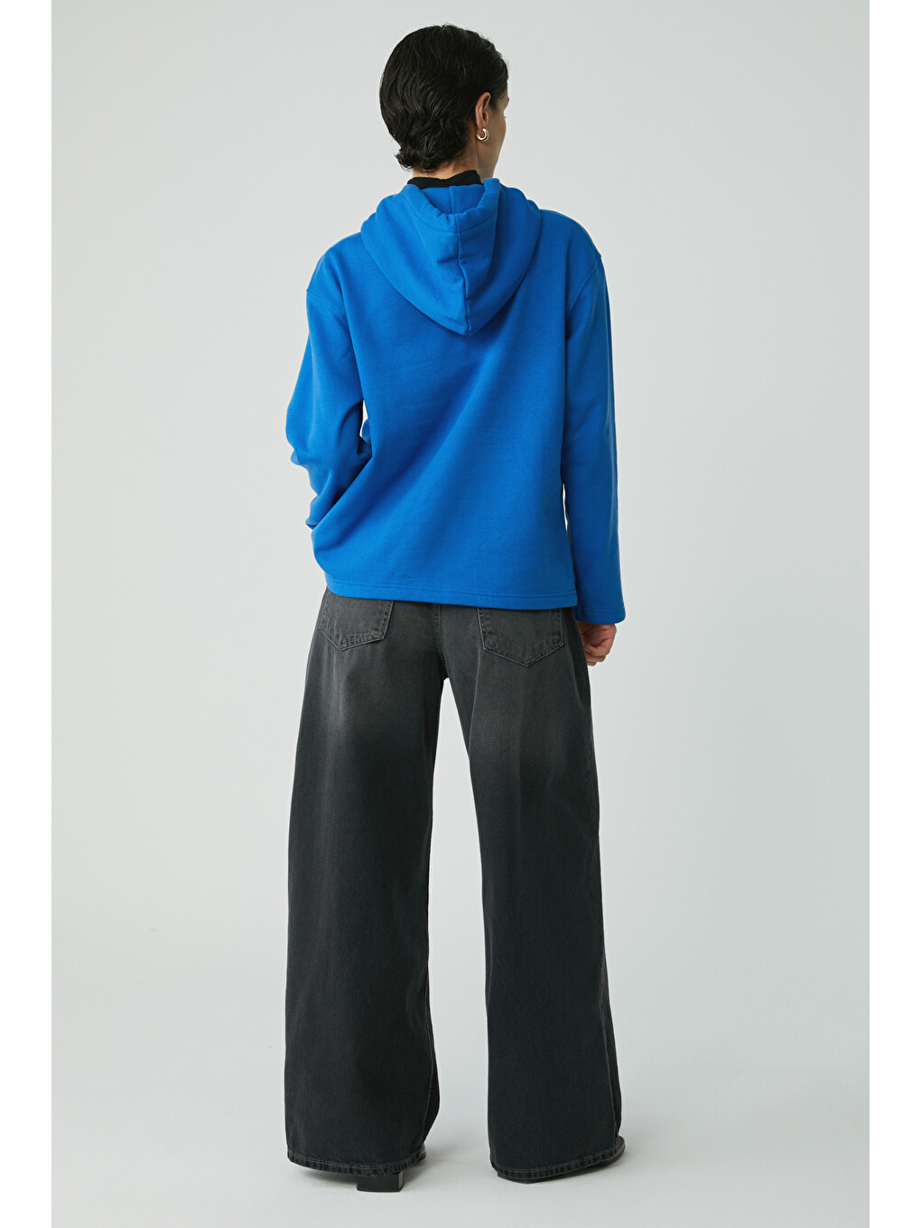 Mavi Pıper Kadın Içi Polarlı Yumuşacık Comfort Fit Kapüşonlu Kanguru Cepli Saks Sweatshirt-5