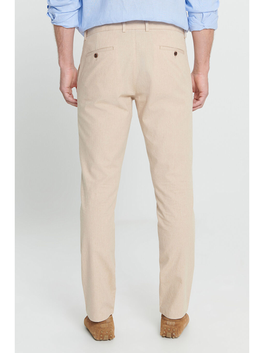 Erkek Bej Slim Fit Dar Kesim %100 Pamuk Yan Cep Pantolon-4