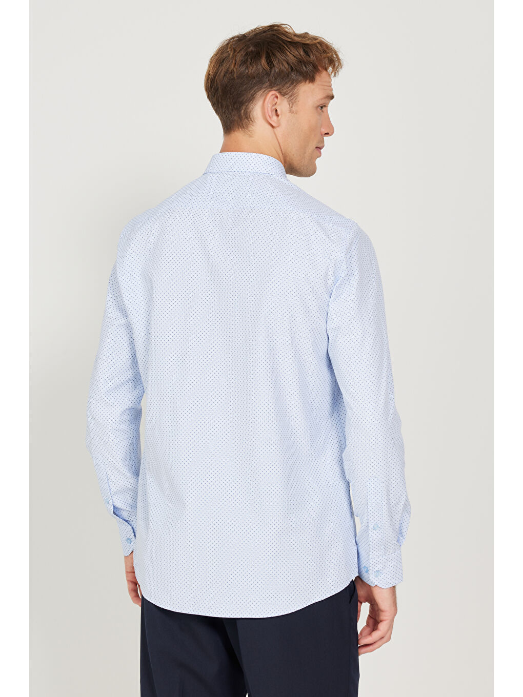 Erkek Mavi-Lacivert Slim Fit Dar Kesim Klasik Yaka Baskılı Gömlek-6