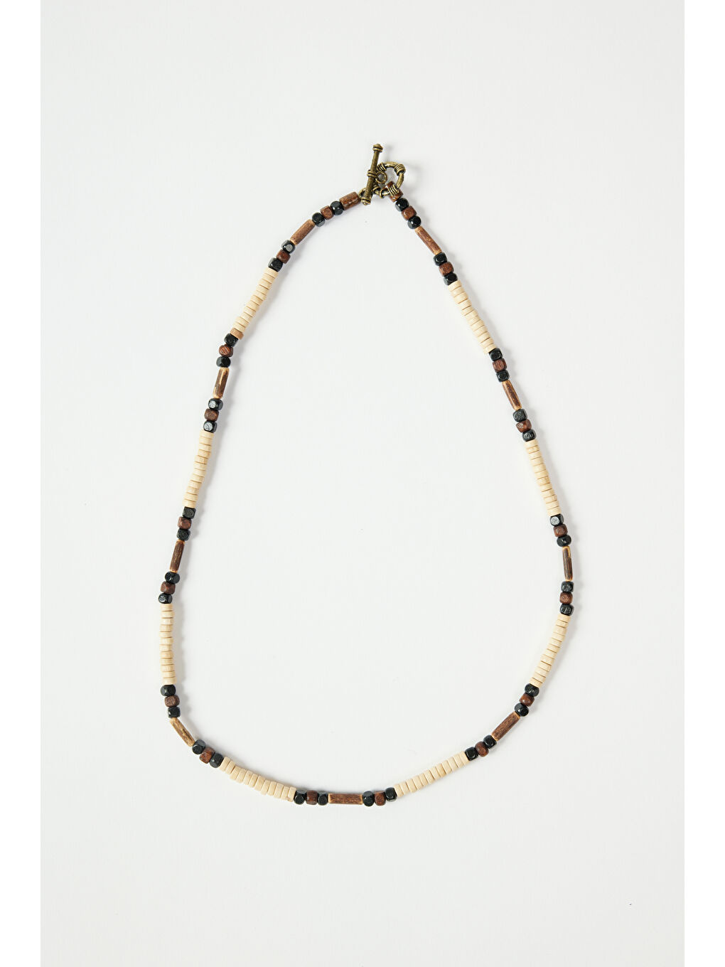 Erkek Siyah-Bej Desenli Ahşap Kolye