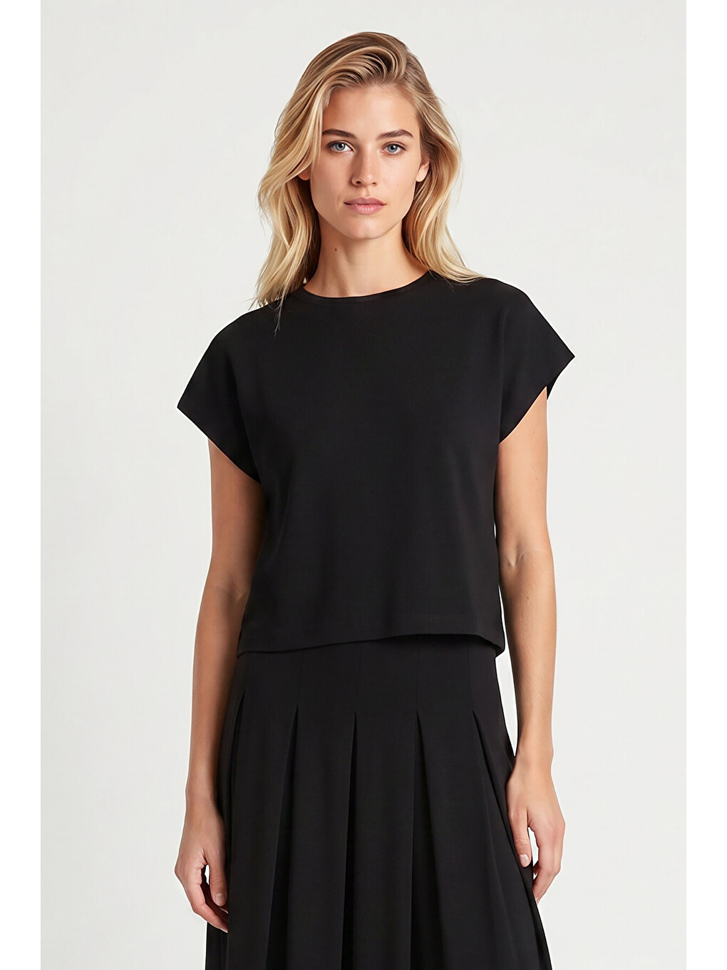 Modal Vatkalı T-shirt Etek Takım Siyah Lnt0041-4