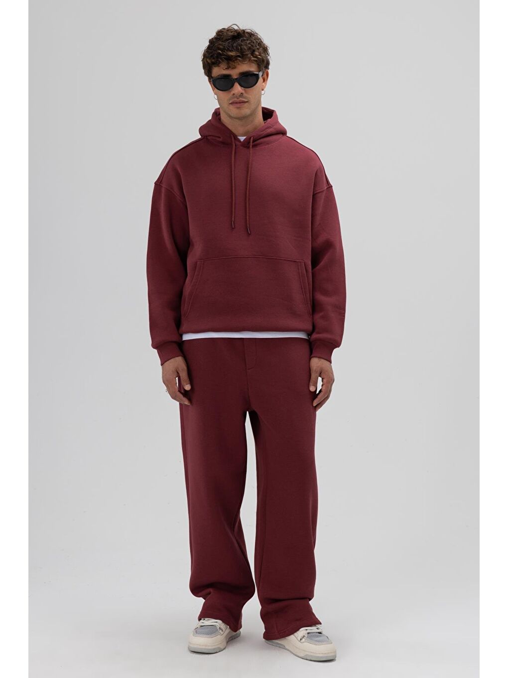 Basic Oversize Kapüşonlu Sweatshirt Bordo
