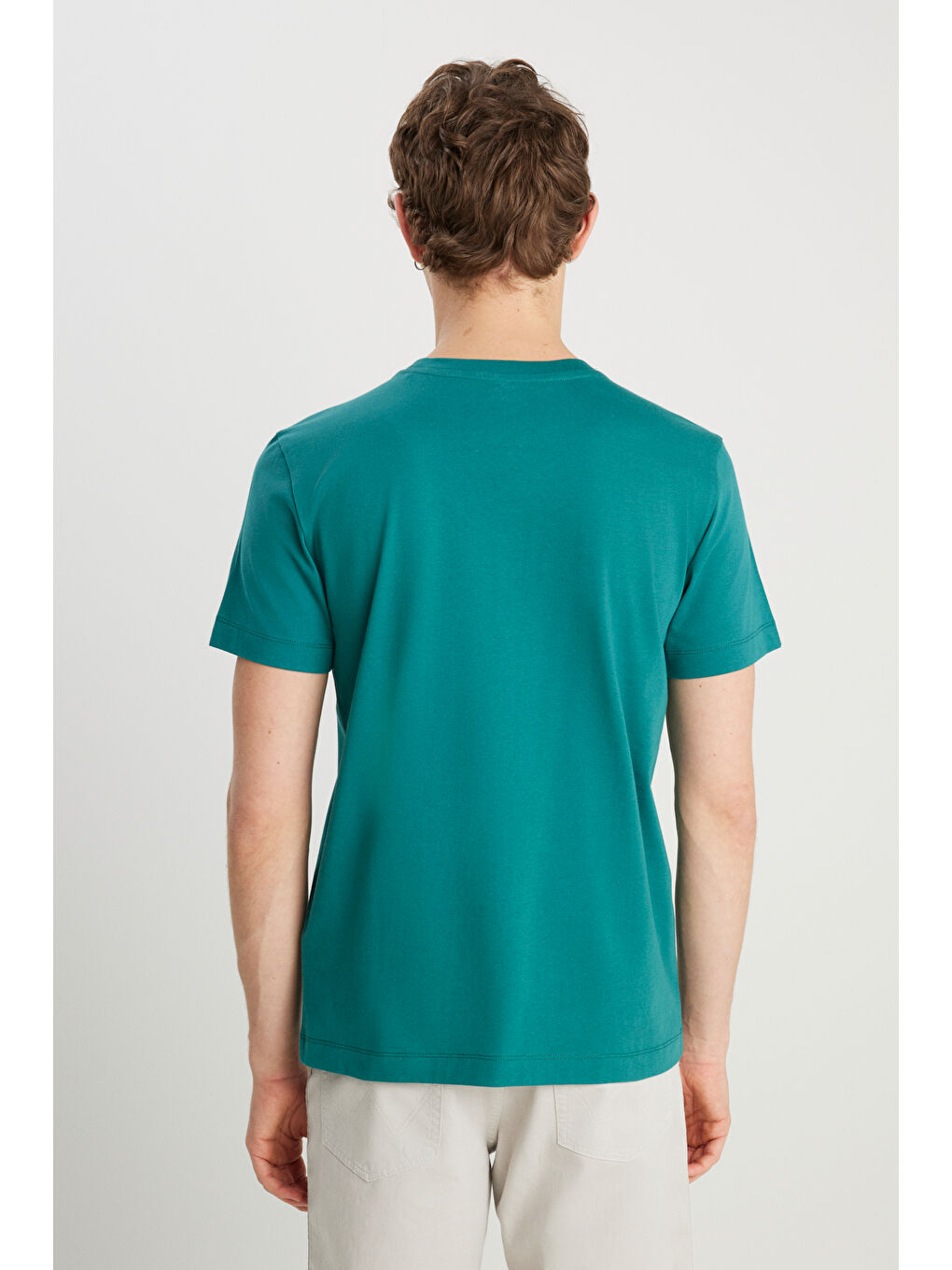 %100 Pamuk Regular Fit Normal Kesim Bisiklet Yaka Minimal Logo Yeşil Tişört-4